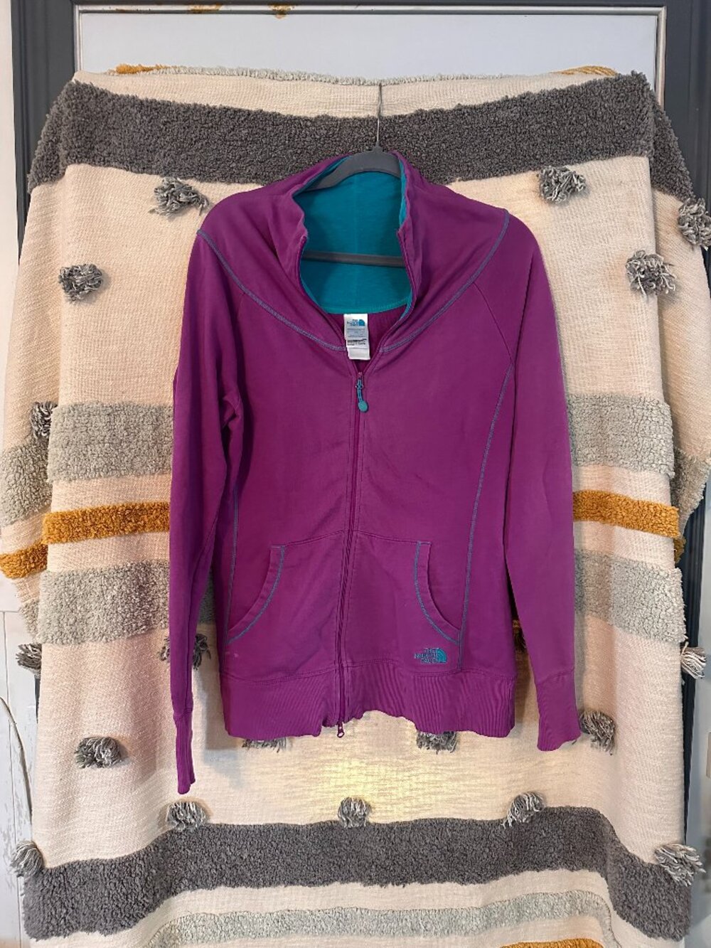 The North Face Purple Full Zip Fleece Track Jacket Teal Trim - Women's Large